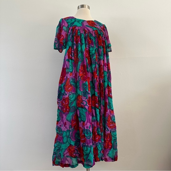Vintage Midi Maxi Dress 100% Cotton Floral Sz S - Picture 4 of 10